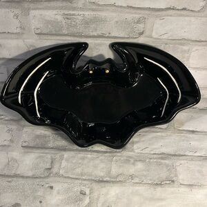 Ceramic bat shaped dish by Hausenware 12 inch across decor candy dish Halloween